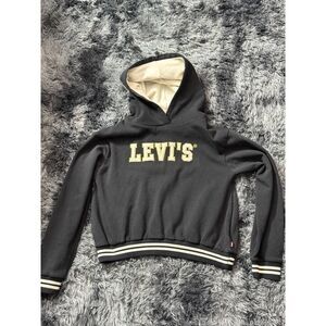 Levi's Black Cropped Hoodie with Gold Logo‎ Athletic Varsity Stripes XL Teen